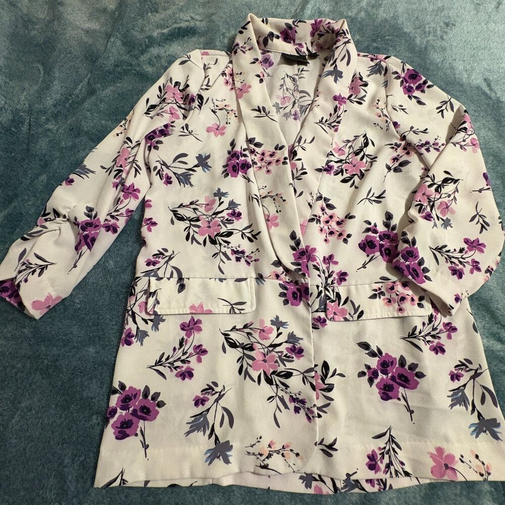 Worthington Cream Blazer with Pink & Purple Floral Print